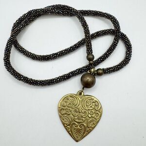 Vintage Suku Chunky Gold Tone Heart Long Necklace Boho Unique Bohemian